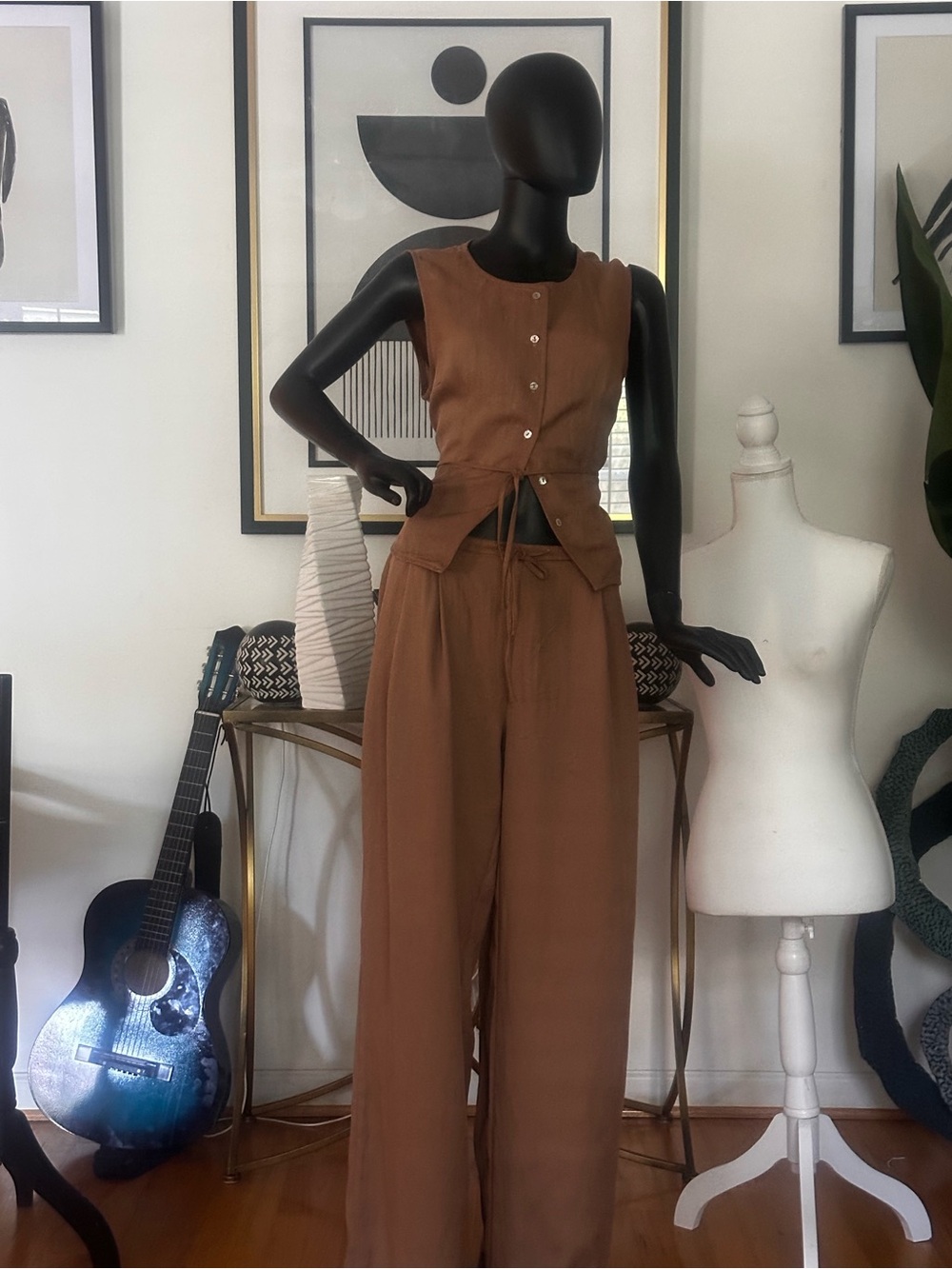 Sleeveless Wide-Leg Jumpsuit in Warm Brown